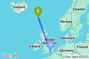 Map of the flight from London Gatwick to Sorvagur