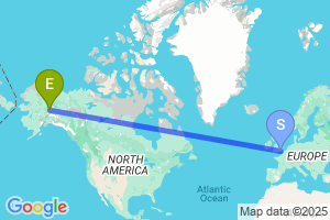 Map of the flight from London Gatwick to Fairbanks