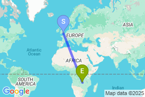 Map of the flight from London Gatwick to Lubumbashi