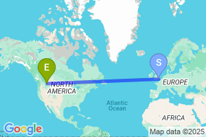 Map of the flight from London Gatwick to Kalispell