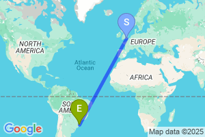 Map of the flight from London Gatwick to Florianopolis