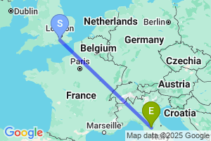 Map of the flight from London Gatwick to Florence