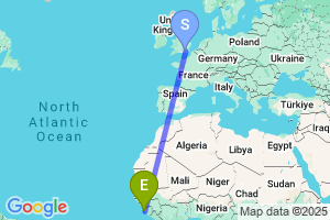 Map of the flight from London Gatwick to Freetown