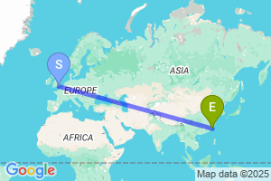 Map of the flight from London Gatwick to Fuzhou