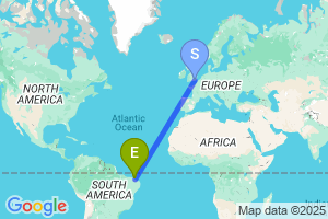 Map of the flight from London Gatwick to Fortaleza