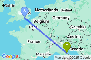 Map of the flight from London Gatwick to Forlì