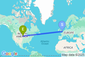 Map of the flight from London Gatwick to Sioux Falls