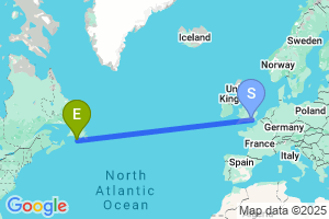 Map of the flight from London Gatwick to St Pierre