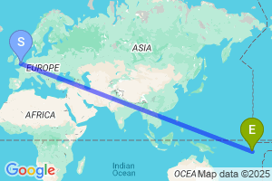 Map of the flight from London Gatwick to Funafuti