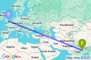 Map of the flight from London Gatwick to Gaya