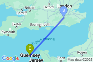 Map of the flight from London Gatwick to Guernsey