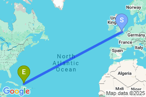 Map of the flight from London Gatwick to Grand Turk Is