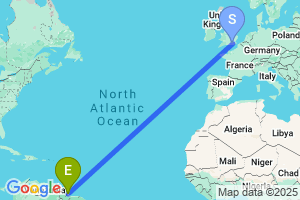 Map of the flight from London Gatwick to Georgetown