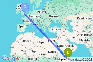 Map of the flight from London Gatwick to Garowe