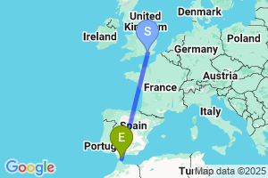 Map of the flight from London Gatwick to Gibraltar