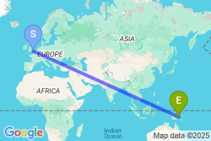 Map of the flight from London Gatwick to Goroka