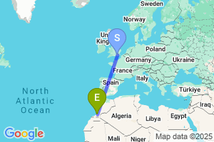 Map of the flight from London Gatwick to Goulimime