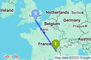 Map of the flight from London Gatwick to Grenoble