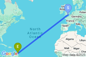 Map of the flight from London Gatwick to Maurice Bishop International