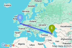Map of the flight from London Gatwick to Ganja International