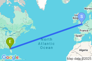 Map of the flight from London Gatwick to Gainesville