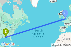 Map of the flight from London Gatwick to Gulfport