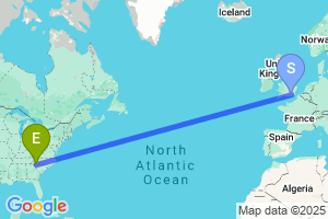 Map of the flight from London Gatwick to Greenville