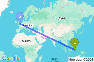 Map of the flight from London Gatwick to Gorontalo