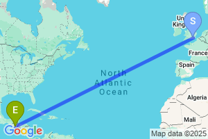 Map of the flight from London Gatwick to Guatemala City