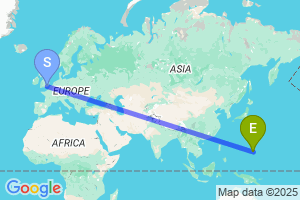 Map of the flight from London Gatwick to Guam A.B. Won Pat