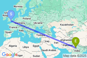 Map of the flight from London Gatwick to Gwalior