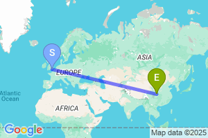 Map of the flight from London Gatwick to Guang Yuan