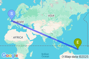 Map of the flight from London Gatwick to Gizo