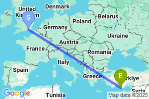 Map of the flight from London Gatwick to Gazipasa