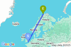 Map of the flight from London Gatwick to Hasvik