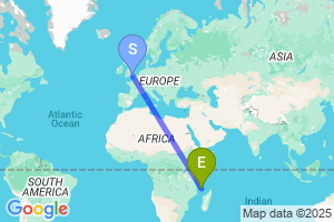 Map of the flight from London Gatwick to Moroni Prince Said Ibrahim In