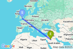 Map of the flight from London Gatwick to Hail