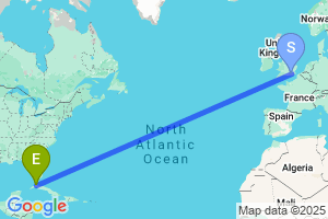 Map of the flight from London Gatwick to Havana