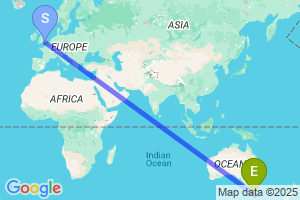 Map of the flight from London Gatwick to Hobart