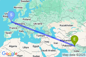 Map of the flight from London Gatwick to Ghaziabad