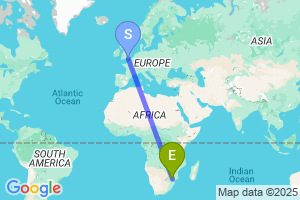 Map of the flight from London Gatwick to Hoedspruit