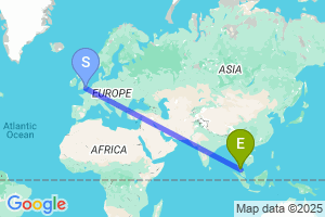 Map of the flight from London Gatwick to Hat Yai