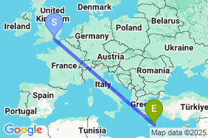 Map of the flight from London Gatwick to Crete Heraklion