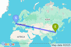 Map of the flight from London Gatwick to Hefei