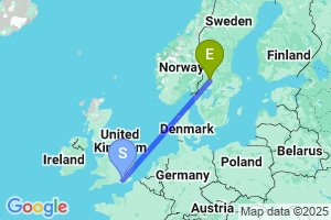 Map of the flight from London Gatwick to Hagfors