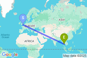 Map of the flight from London Gatwick to Hua Hin (Prachuap Khiri Khan)