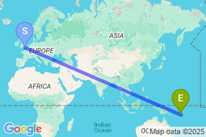 Map of the flight from London Gatwick to Honiara