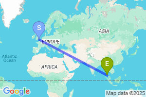 Map of the flight from London Gatwick to Phuket