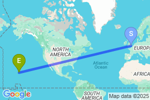 Map of the flight from London Gatwick to Honolulu