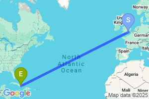 Map of the flight from London Gatwick to Holguin